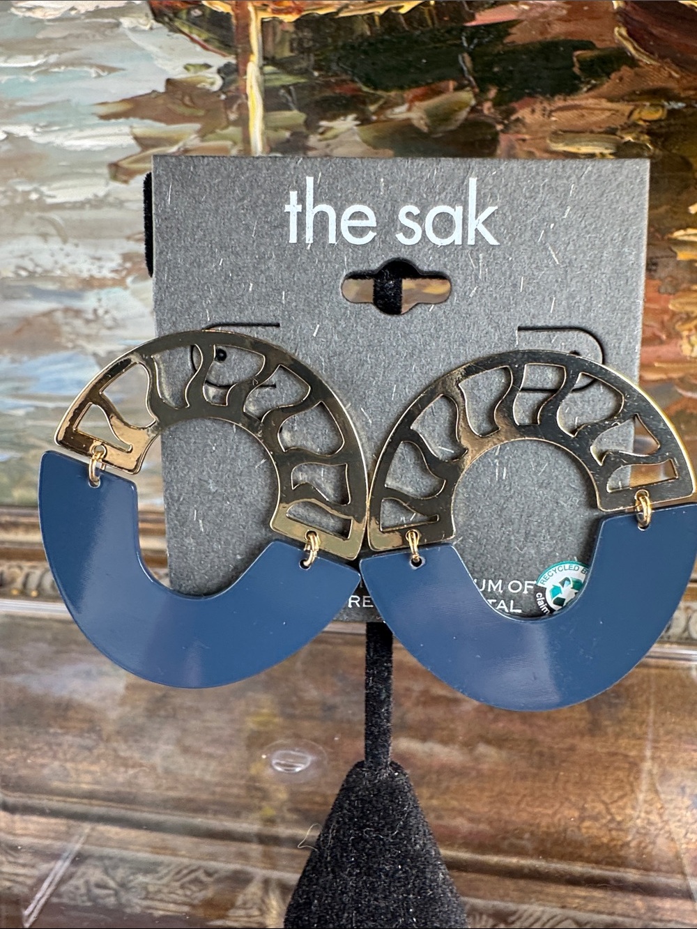 0630-the sak Navy and Brass Openwork Hoop Earrings‎